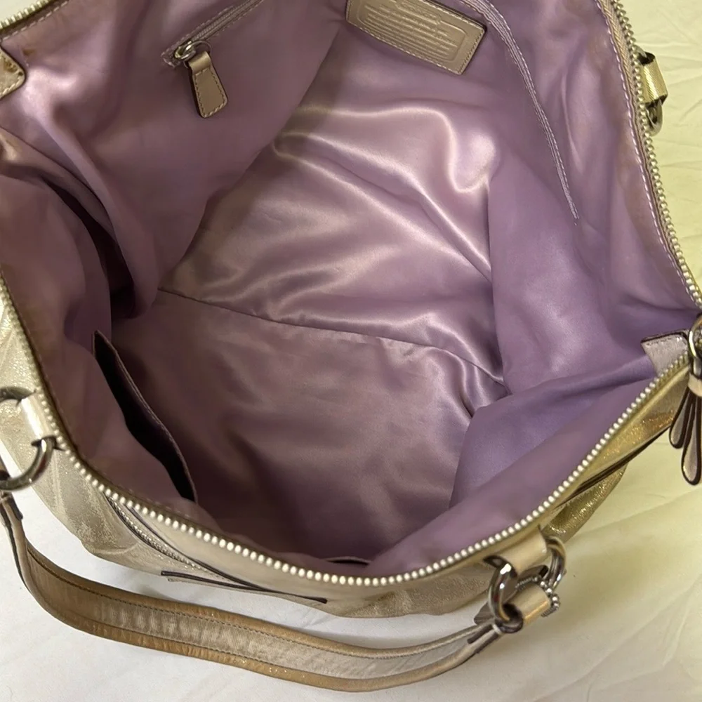 Coach Poppy Metallic Gold Champagne Leather‎ Large Tote Bag Purse #H1281-F20441